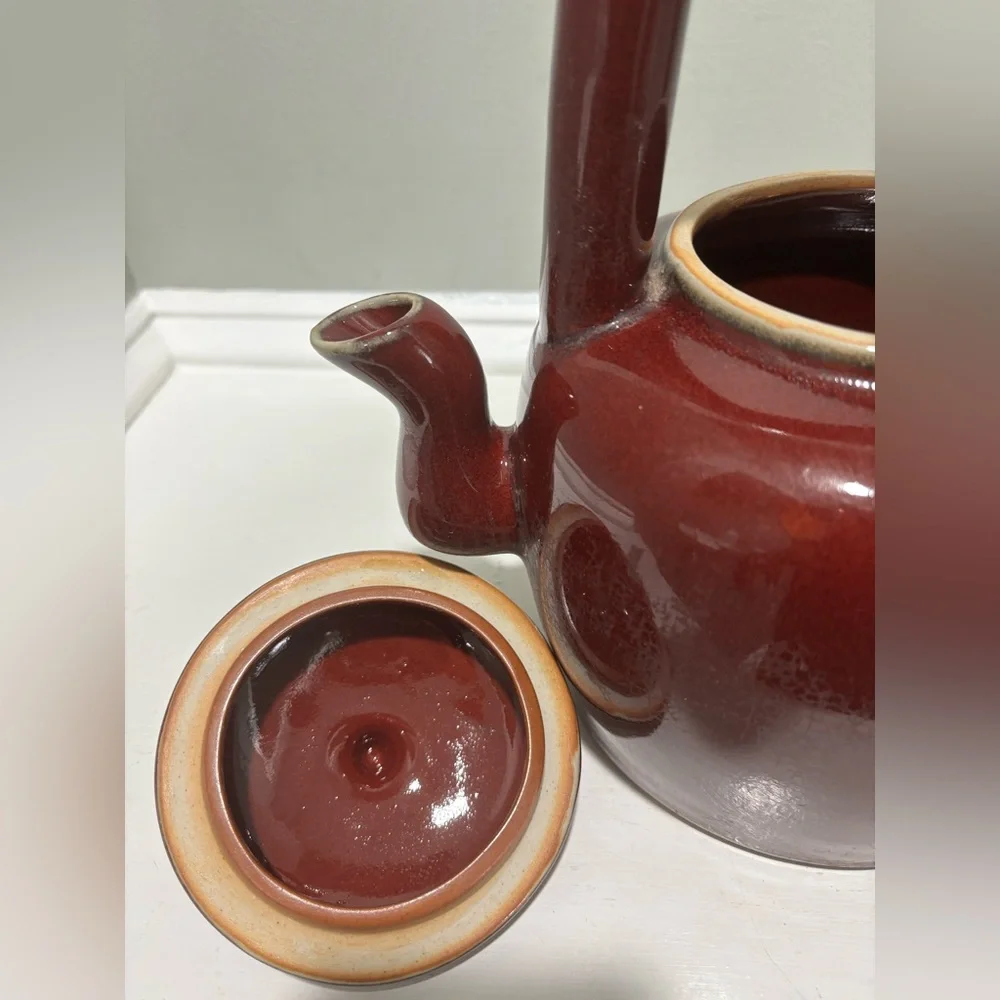 Vintage Artland Ceramic Stoneware Dk Red Tea Kettle Teapot w/ Top